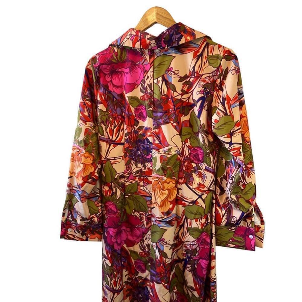 NWOT SHEIN Floral Button Up Long Midi Long Sleeve Dress M Pink/Green - Picture 5 of 12